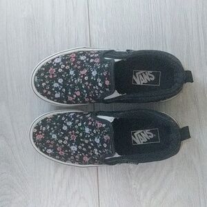 Black Floral pattern kid sized Vans